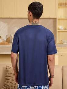 Velminro Men's Casual Cartoon Letter Print Short Sleeve Loungewear Top, Summer