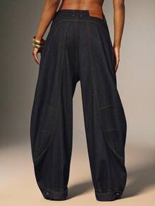 Denimoi Barrel Leg Adjustable Ankle Baggy Jeans Fashionable Streetwear Barrel Jeans Balloon Jeans - Dark Wash - View 4