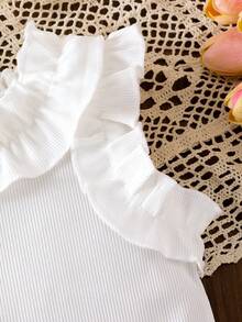 Genkimix Kids 2件套女童象牙色罗纹荷叶边无袖上衣和牛仔铆钉短裤，夏季套装，柔软优雅的夏季套装，女童牛仔短裤套装，牛仔套装，儿童牛仔裙套装，女童夏季服装套装 - 白色 - 查看 8