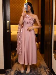 Modelyn Women's Elegant Sequin Embroidered One-Shoulder Summer Dress - Pink - View 1