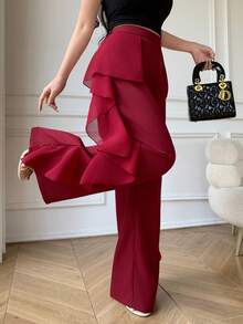 Celisse Quần nữ thời trang mới, cạp cao, ôm dáng, chất liệu chiffon, phối nhiều mảnh, dáng suông. - Màu Đỏ Sâu - Xem 5