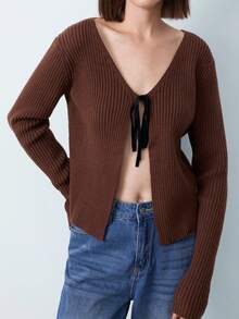 Maija Women's Tie-Strap Thin Cardigan Sweater, Casual And Fashionable Everyday Style, Holidays - Red - View 5