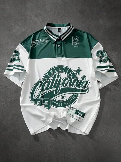 Manfinity EMRG Camisa polo estampada para hombres, de moda y versátil para uso diario