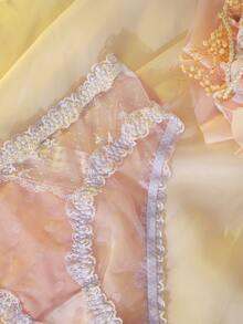 DelicateAllure Bragas de talla grande transparentes y lindas con patrón de corazón, patchwork de encaje y malla en bloques de color rosa para el Día de San Valentín - Rosa - Ver 6