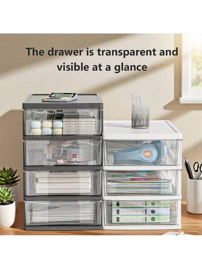 Boîte de rangement de bureau transparente, organisateur de bureau surélevé, armoire de rangement en plastique pour usage de bureau, convient pour la papeterie, les accessoires de bureau des étudiants, les cosmétiques, etc., essentiel pour la rentrée scolaire