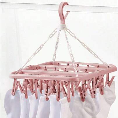 SHEIN 1 PIEZA Estante giratorio de plástico con 32 pinzas - Percha plegable ahorradora de espacio para calcetines, ropa interior y ropa pequeña, ideal para dormitorio, baño, armario, almacenamiento en dormitorio y organización de lavandería