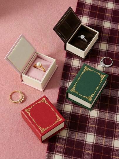 Joivida 1PC Vintage Book Jewelry Box, Magnetic Closure Clamshell Opening, Pastel Pink/Beige Colors, Ring Earring Organizer, Case For Engagement Wedding Anniversary Gifts, Jewelry Display Case, Romantic Durable Fashion Jewelry Boxes