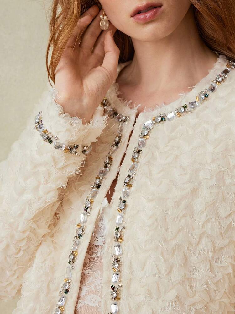 WOMEN'S RHINESTONE EMBELLISHED OPEN FRONT JACKET