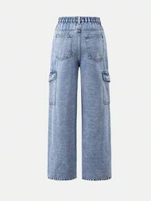 SHEIN ChillGRL 1 chiếc quần jeans nữ tuổi teen phong cách thường ngày sành điệu, kiểu dáng đường phố, in chữ hoạt hình, phong cách sinh viên, đi nghỉ mát, dáng rộng, đã giặt. - Rửa nhẹ - Xem 2