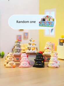 POKOJA LAND 1/6件装猫咪叠叠乐神秘盒可爱宠物桌面装饰卡通汽车摆件创意仪表盘小雕像减压指尖玩具办公室家居装饰 - 彩色 - 查看 9