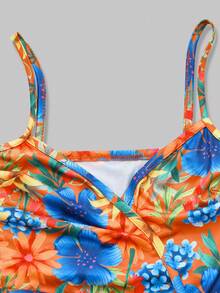 Nevyona Đầm hai dây eo in họa tiết nhiều màu sắc dành cho nữ - trái cam - Xem 3