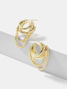 MOTF PREMIUM 18K GOLD PLATED CLAW CHAIN TASSEL SYMMETRIC MINIMALIST ELEGANT HOOP EARRINGS - Yellow Gold - View 8