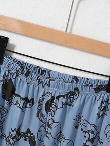 Boys' Tiger Print Knit Fabric Comfortable Soft Long Sleeve Top And Pants 2 Pieces Casual Pajama Set - Blue - View 4