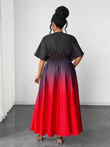 Maweii Plus Size Women Elegant Vintage Gradient Short/Long Sleeve Dress For Party - Multicolor - View 3