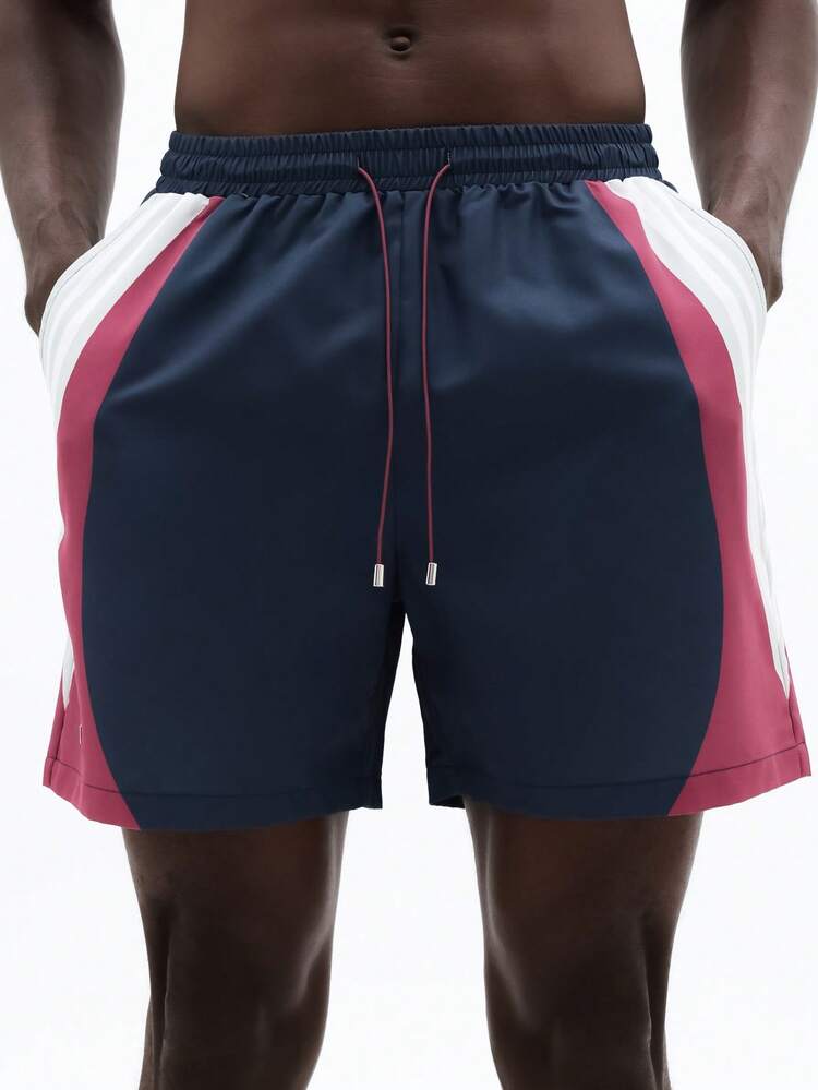 Colorblock Board Shorts With Side Stripes