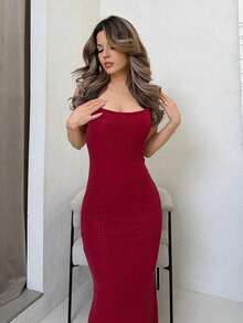 Jemour Elegant Women's Crystal Sequin Backless Dress, Suitable For Daily Dates, Outings, Nightclub Parties, And Fancy Occasions,Sequin Dress - Burgundy - View 6