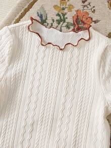 Cozy Pixies 2pcs Baby Girl Round Neck Long Sleeve Ruffle Hem Pullover Top And Elastic Waist Flared Pants Set 2pcs Set Toddler Girls Toddler Girl Casual Pant Sets Knit Two Piece Toddler - Multicolor - View 5