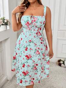 Flirla 大码优雅印花高开衩连衣裙，夏季 - 彩色 - 查看 3