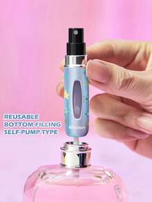 The Winx X SHEIN 5毫升/0.2盎司糖果色可重复灌装香水喷雾瓶，底部灌装，自压泵式，可爱甜美迷你便携化妆品瓶，带可视窗口，方便旅行和飞机携带，金色、粉色和蓝色 - 彩色 - 查看 4