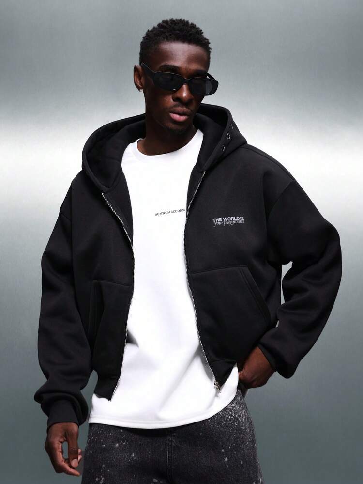 PLAYBOY X SUMWON Crop Fit Men Full Zip Hoodie With Hood Drawstring