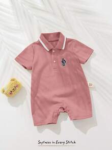 Cozy Pixies 新生儿卡通熊贴花休闲连体衣 - 粉色 - 查看 3