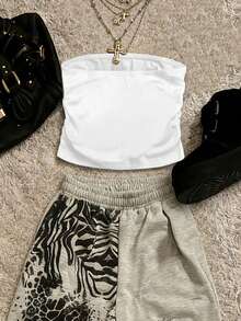 Glimmora Women's Fashionable Street-Style Heart Print Bandeau Top, Summer - Multicolor - View 2