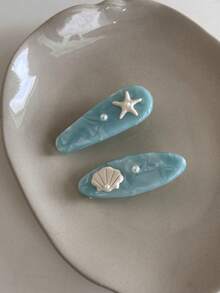 Joivida 1个可爱波浪海星贝壳发夹刘海夹海蓝色贝壳海星醋酸纤维高端边缘发饰 - 彩色 - 查看 5