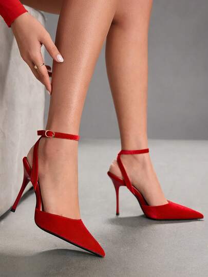 CUCCOO SZL Women's Fashion Pointed Toe Ankle Strap Stiletto High Heel Pumps, Suitable For Commuting, Dating, Party, Wedding And Other Occasions Valentine's Day Spring Shoes