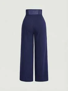 SHEIN MOD Black Sheer Fishbone Waist Patchwork Pants, Suitable For Party And Date Night - Navy Blue - View 2