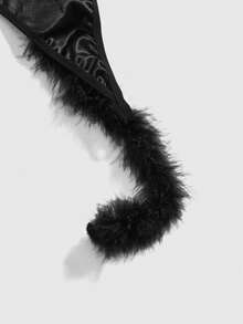 ROMWE Gothic Furry Tail Thong Panties, Sexy Lingerie - Black - View 3