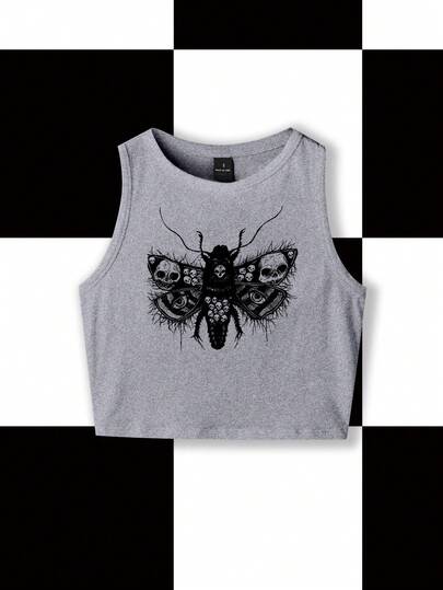 Y2Kool Robin Casual Sexy Urban Modern Minimalist Y2K Subculture Fashionable Women Printed Crop Top Camisole For Outing, Daily, Vacation, Date, Party, New Year, Music Festival, Valentine's Day, Work, Spring/Summer