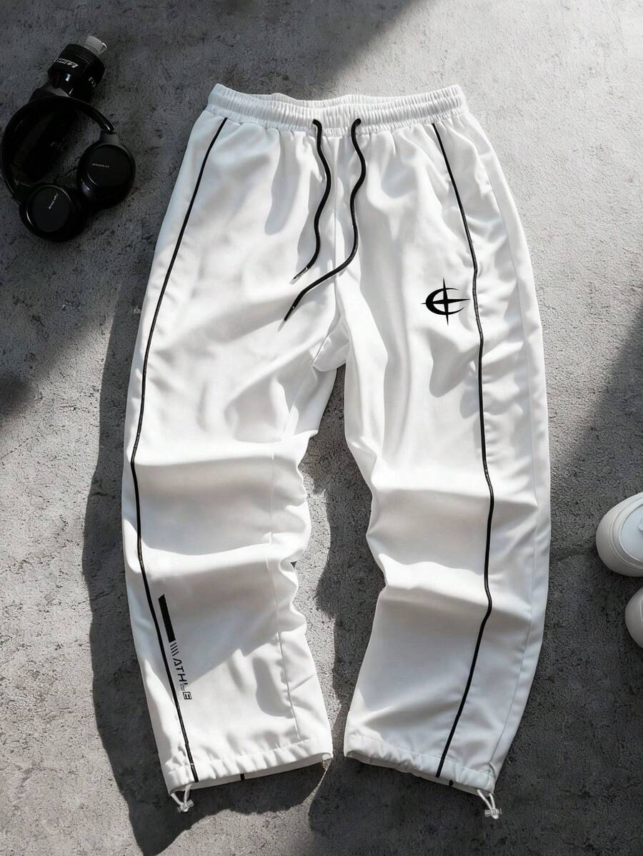 STEELVANCE Men's Casual Printed Sports Pants Sweat Pants - White - View 1
