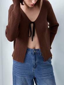 Maija Women's Tie-Strap Thin Cardigan Sweater, Casual And Fashionable Everyday Style, Holidays - Red - View 4