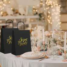 6/12个装，黑色TeamBride礼品袋，带提手，黑色纸质派对回礼袋，适用于新娘送礼会、单身派对、婚礼伴娘派对 - 通用节日场合，黑金糖果袋，适用于婚礼新娘送礼会用品 - 黑色金字 - 查看 4
