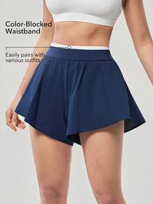 OutZeal 女士健身短裤 运动短裤 网球跑步内置短裤 撞色飘逸下摆 运动裤 - Dark Blue - 查看 4