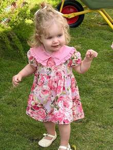 SHEIN LMoss Kids 女婴法式优雅撞色碎花泡泡袖连衣裙 - 彩色 - 查看 4