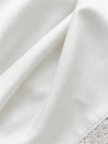 Elamini 女士休闲撞色波点蝴蝶结蕾丝边T恤，春秋季 - 白色 - 查看 6