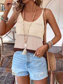 Breezaya Women's Vacation Contrast Color Hollow Out Casual Knit Camisole - Multicolor - View 6