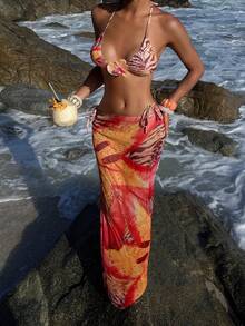 Opulessa 女士沙滩度假印花挂脖比基尼套装 - 彩色 - 查看 4