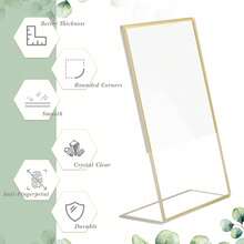 5/6/10/15PCS,Gold Borders Acrylic Sign Holder Picture Frame Display Stand Clear Paper Holder Table Menu Stands For Wedding Office Restaurant - Gold - View 14