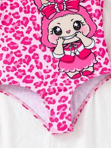 SHEIN 可爱娃娃豹纹甜美休闲吊带泳衣，适合夏季穿着