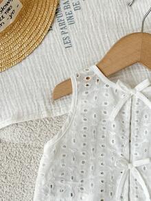 女婴可爱夏季休闲百搭白色刺绣镂空背心 - 白色 - 查看 5