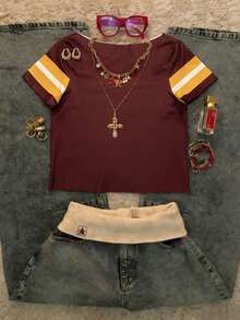 Glimmora 女士字母印花圆领休闲宽松T恤 - 彩色 - 查看 2