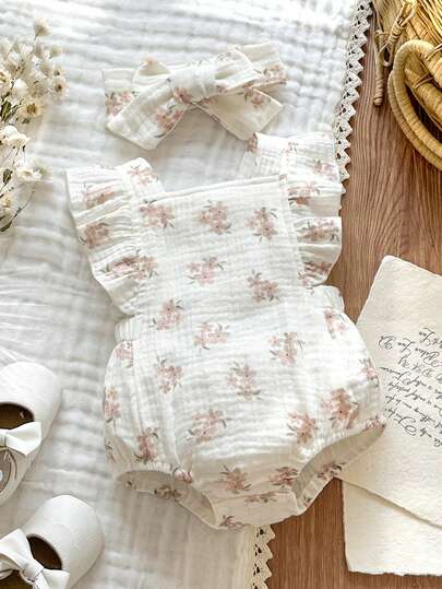 Vintaside Kids Mono sin mangas con estampado floral casual para recién nacidos e infantes, adecuado para uso en el hogar, ocio u compras al aire libre en verano