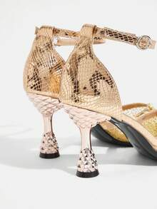 CUCCOO TILAWA Giày cao gót mũi nhọn khoét lỗ màu vàng hồng lấp lánh đính đá, thích hợp cho mùa xuân và mùa thu. - Vàng vàng - Xem 5