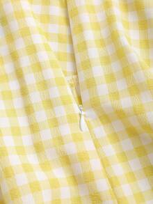 Sweetra French High Waist Vacation Style Dopamine Yellow & White Plaid Pleated Skirt For Women, Summer - Yellow - View 5