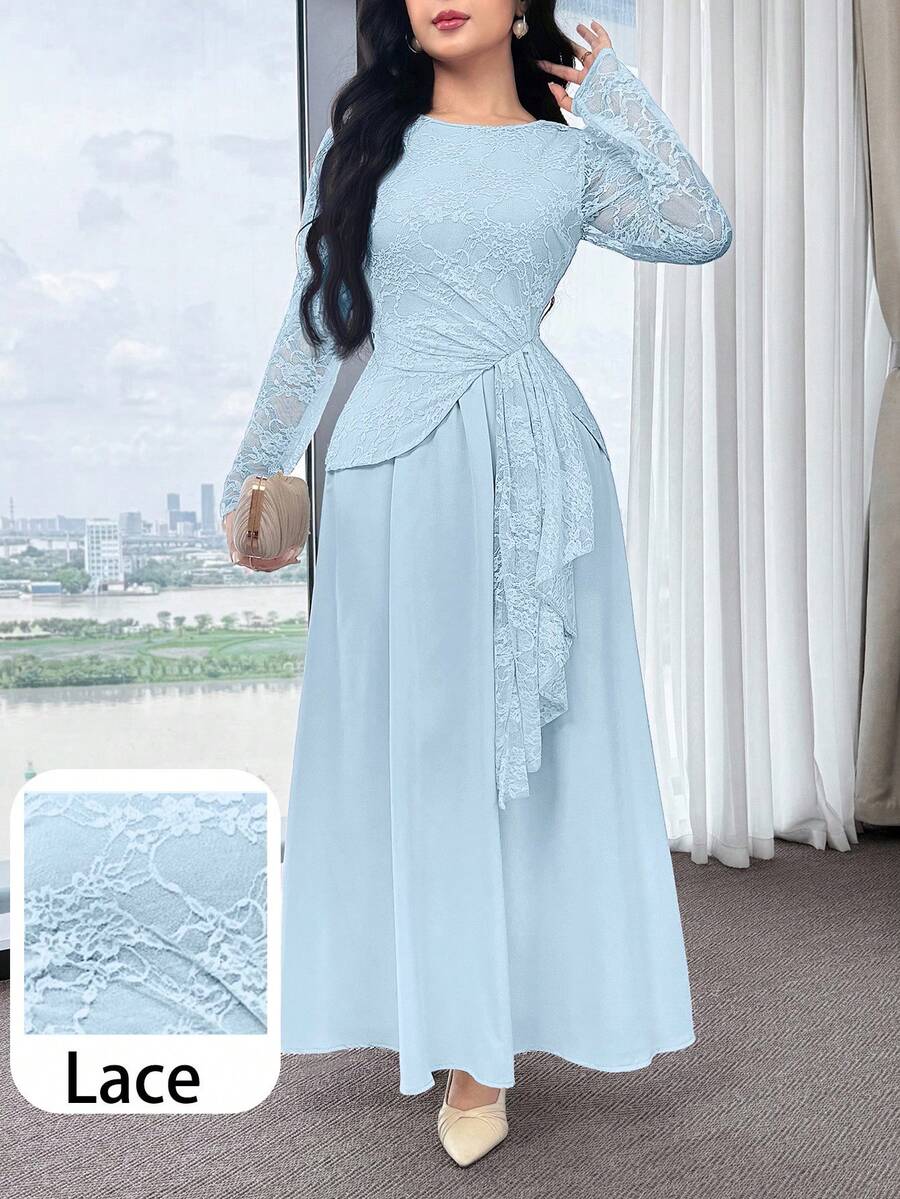Feyla Vestido elegante de mujer con parches de encaje de unicolor