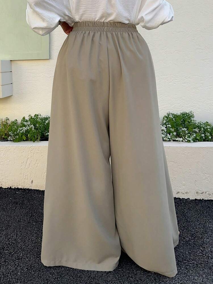 Dazy Plus Elastic Waist Loose Wide Leg Casual Maxi Pants, Plus Size Women, All Season Spring