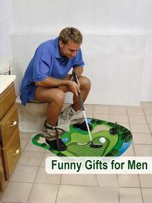 MINKOJA 厕所高尔夫游戏套装，迷你浴室推杆练习场，恶作剧礼物，送给爸爸、丈夫的趣味交换礼物，节日季生日礼物创意，必备单品 - 彩色 - 查看 2