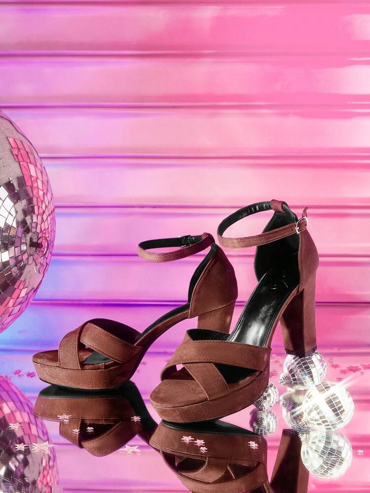 CUCCOO LuxiPop Women's Shoes Women's High-Heeled Sandals Round Head Exposed Toes Commuting Temperament Fashion Velvet Fabric Thick Heel High Heel Thick Sole Back Bag Ankle Strap Sandals Sexy Style Runway Nightclub High-Heeled Sandals